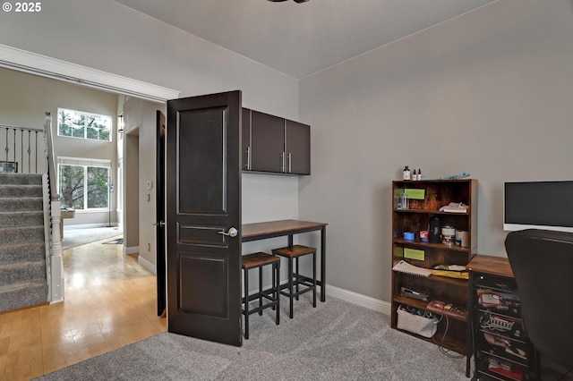 office space featuring light hardwood / wood-style floors