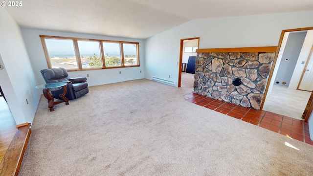 29730 Hillcrest St, Gold Beach, OR 97444 - sitting room with a baseboard heating unit, vaulted ceiling, and carpet floors