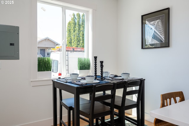 dining space with electric panel