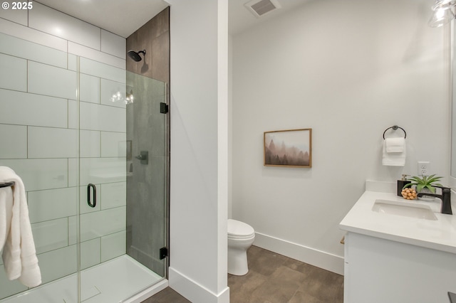 2258 Satter St, West Linn, OR 97068 - bathroom featuring vanity, baseboards, toilet, and a shower stall