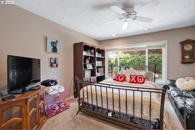 7250 SW Arbor Lake Dr, Wilsonville, OR 97070 - carpeted bedroom with a textured ceiling, baseboards, ceiling fan, and recessed lighting
