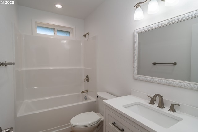 full bath with shower / bath combination, vanity, and toilet