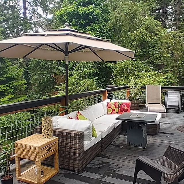 62760 Koski Rd, Coos Bay, OR 97420 - wooden terrace with an outdoor living space with a fire pit