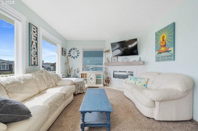 living room featuring carpet flooring