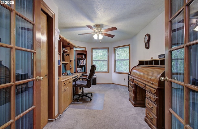 10535 SW 135th Ave, Beaverton, OR 97008 - office featuring light colored carpet, a ceiling fan, a textured ceiling, and french doors