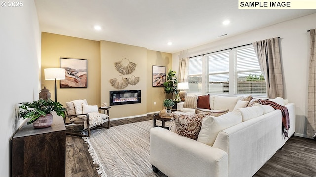 living room featuring dark hardwood / wood-style floors