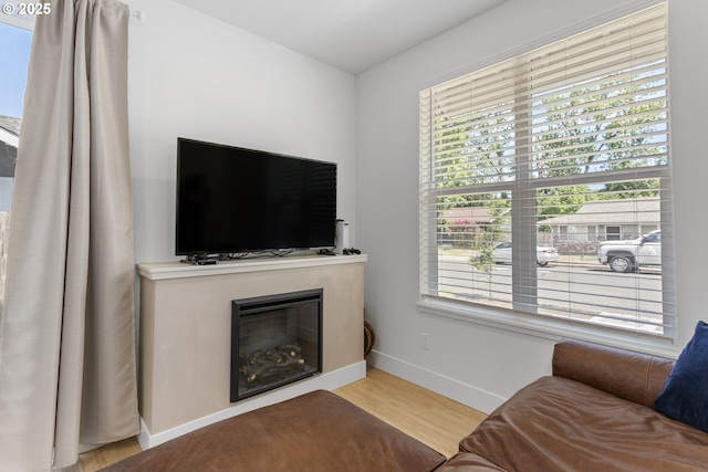 7557 N Gilbert Ave, Portland, OR 97203 - living area featuring wood finished floors and a glass covered fireplace