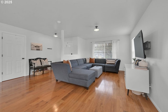 living room with light wood-type flooring