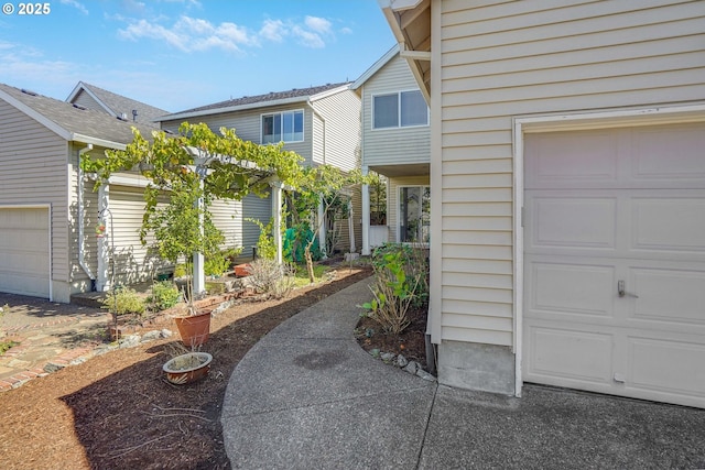 exterior space with a garage