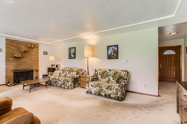 14385 SW Hargis Rd, Beaverton, OR 97008 - living room with a textured ceiling, carpet flooring, and a fireplace