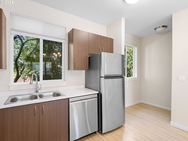 kitchen featuring sink, light hardwood / wood-style floors, and appliances with stainless steel finishes