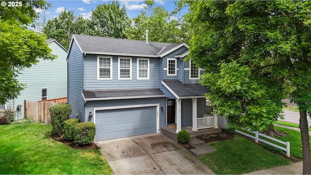 503 NW Hertel St, Hillsboro, OR 97124 - traditional-style home with a shingled roof, a porch, driveway, and an attached garage