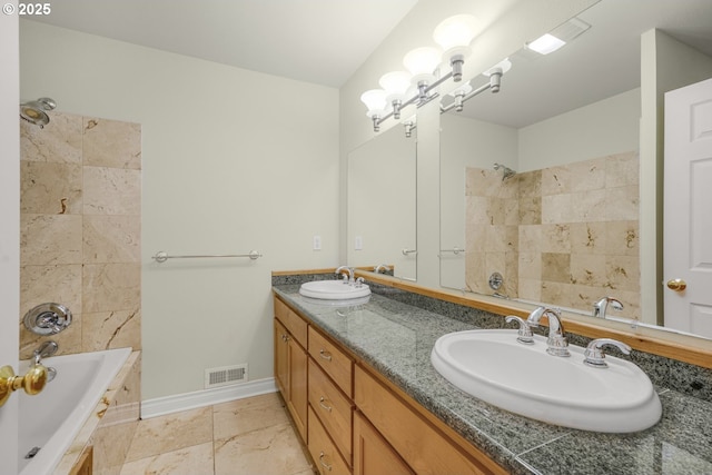 7307 SW Capitol Hwy, Portland, OR 97219 - full bath featuring double vanity and tiled shower / bath combo