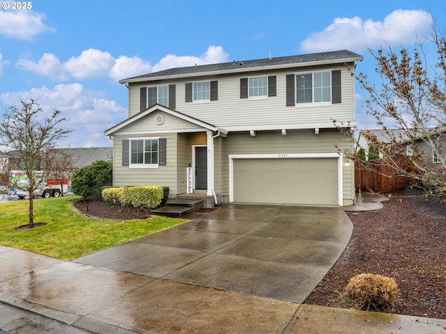 front facade with a garage