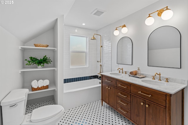 625 NE 69th Ave, Portland, OR 97213 - bathroom featuring toilet,  shower combination, and double vanity