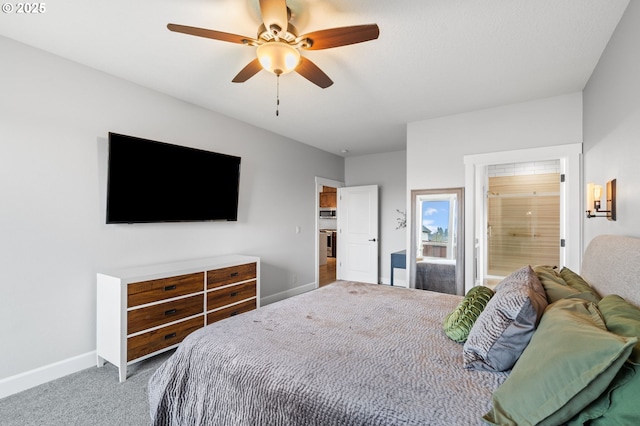 bedroom featuring carpet flooring and ceiling fan