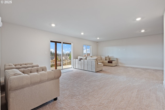 living room featuring light colored carpet