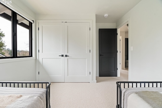 carpeted bedroom featuring a closet