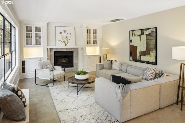 2757 Rivendell Rd, Lake Oswego, OR 97034 - carpeted living area featuring visible vents and a fireplace