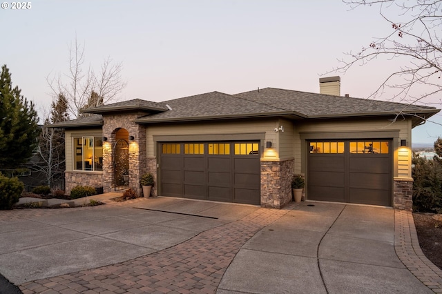 prairie-style home with a garage