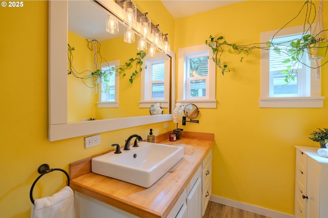 bathroom featuring wood finished floors and vanity