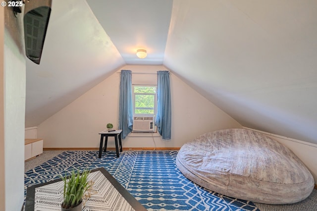 bonus room featuring baseboards, carpet, lofted ceiling, and cooling unit
