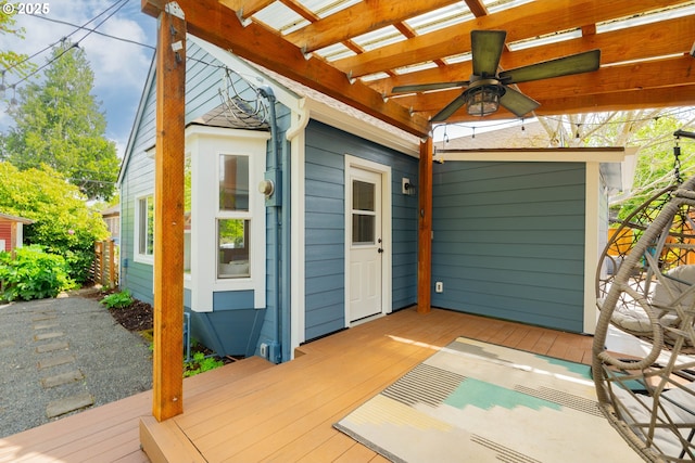 view of outbuilding featuring a pergola