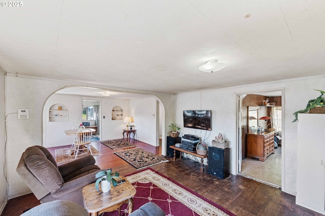1387 Washington Ave, Coos Bay, OR 97420 - living area featuring arched walkways and wood finished floors