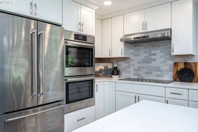 10014 NE 146th Ave, Vancouver, WA 98682 - kitchen featuring appliances with stainless steel finishes, under cabinet range hood, light countertops, white cabinetry, and tasteful backsplash