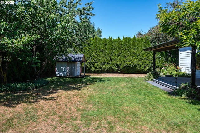 10014 NE 146th Ave, Vancouver, WA 98682 - view of grassy yard with a shed and a view of trees