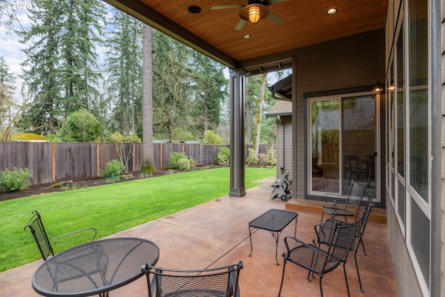 view of patio featuring a fenced backyard and ceiling fan