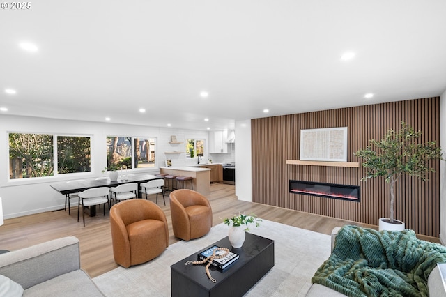 living room with light hardwood / wood-style flooring