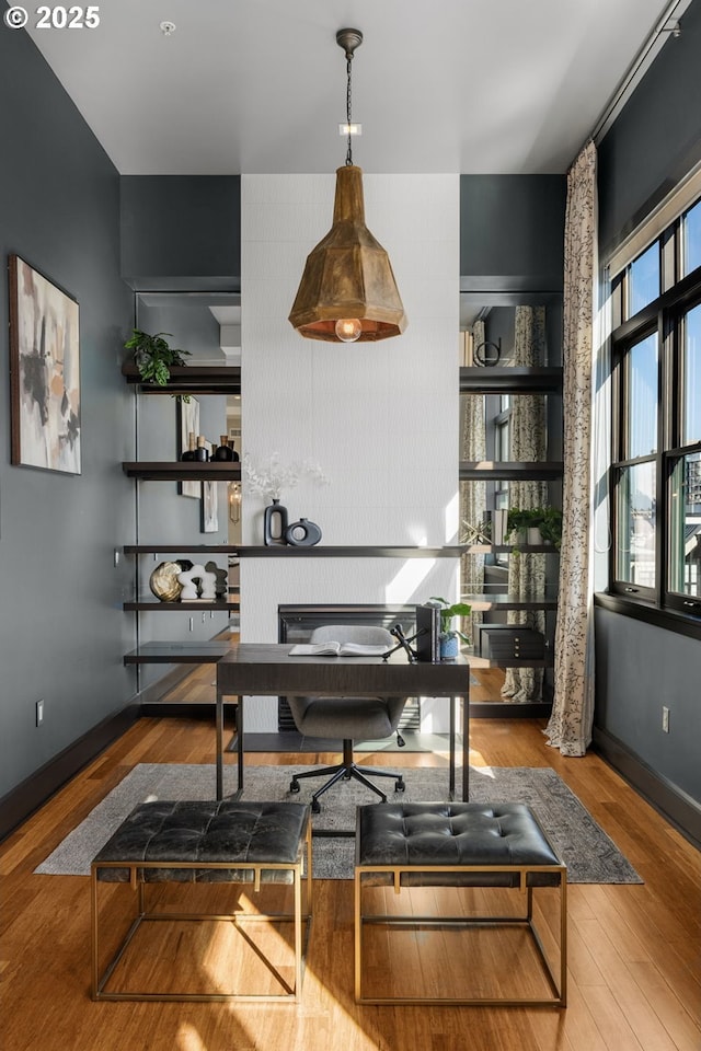 office featuring wood finished floors and baseboards