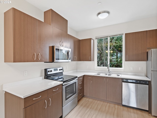 kitchen featuring sink, light hardwood / wood-style flooring, and stainless steel appliances