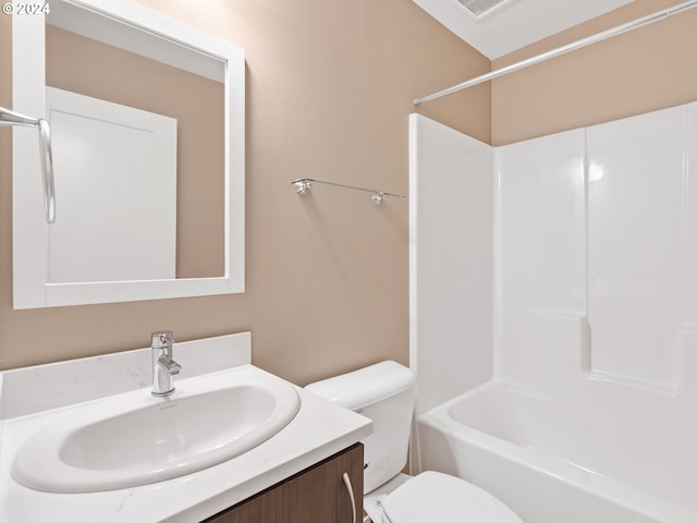 full bathroom featuring vanity, toilet, and bathing tub / shower combination