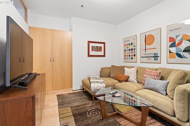 living room with light hardwood / wood-style flooring