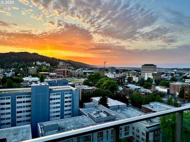 view of aerial view at dusk