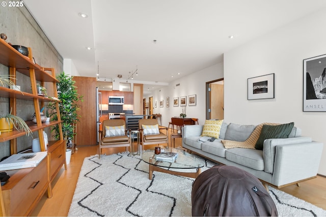 living room with light hardwood / wood-style flooring