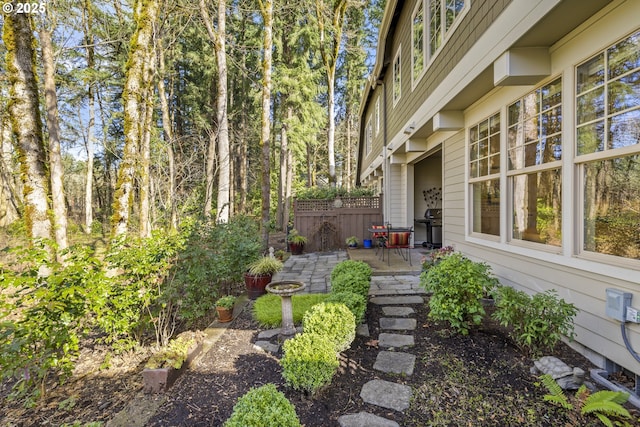 view of yard with a patio area and fence