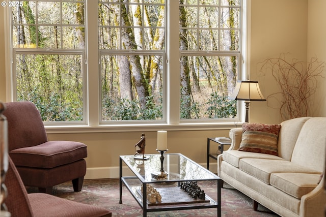 living area featuring baseboards