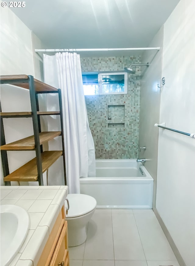3241 SW Spring Garden St, Portland, OR 97219 - bathroom featuring tile patterned flooring, shower / bath combo with shower curtain, and vanity