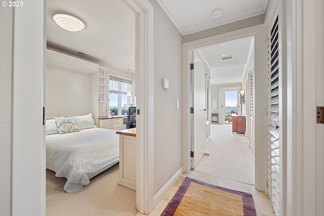 766 NW Westover Sq, Portland, OR 97210 - hall featuring light carpet, ornamental molding, and light tile patterned flooring