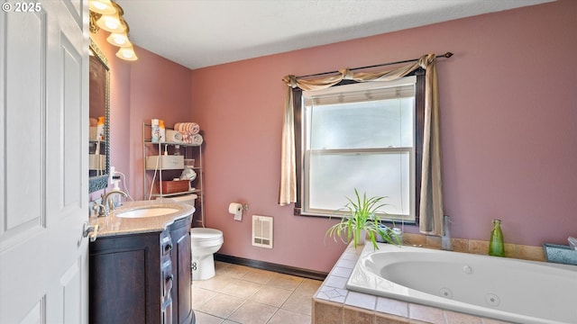 468 E Sunset Dr, Hermiston, OR 97838 - full bathroom with vanity, a jetted tub, and tile patterned flooring