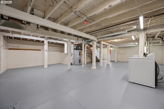 1520 SE 54th Ave, Portland, OR 97215 - unfinished basement with washer / dryer, electric water heater, and stairway