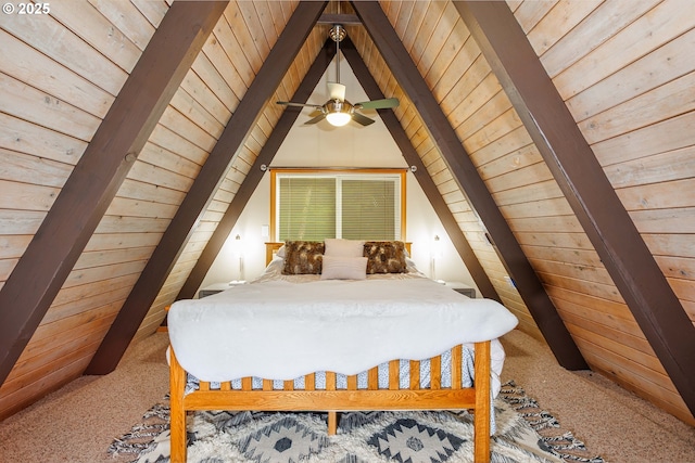 bedroom with wood ceiling and carpet