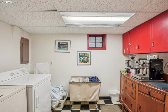 1917 NE Fremont St, Portland, OR 97212 - washroom with electric panel, washer and dryer, and tile patterned floors