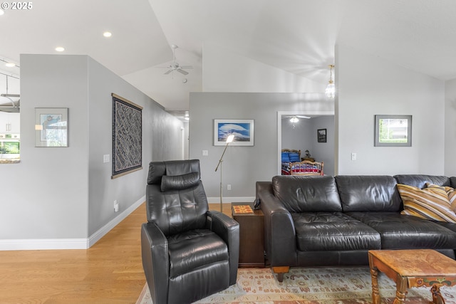 1575 Fairview Pl, Cottage Grove, OR 97424 - living room with ceiling fan, lofted ceiling, light wood-type flooring, and recessed lighting