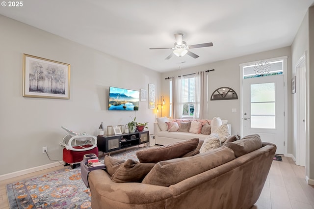 7110 NE 155th Pl, Vancouver, WA 98682 - living room featuring a ceiling fan and baseboards