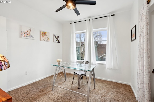 office area featuring ceiling fan and carpet flooring