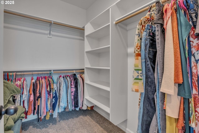 walk in closet with carpet